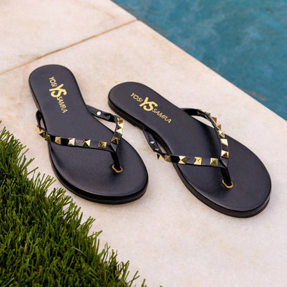 Rivington Stud Flip Flops Black/Gold - Yosi Samra