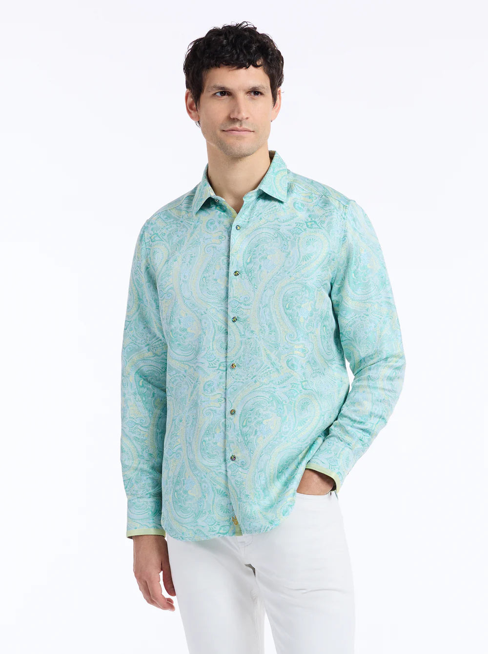 Limited Edition The Viscount Long Sleeve Button Down Shirt Teal - Robert Graham