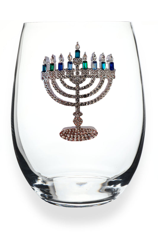 Menorah Jeweled Stemless Wine Glass - The Queens Jewels
