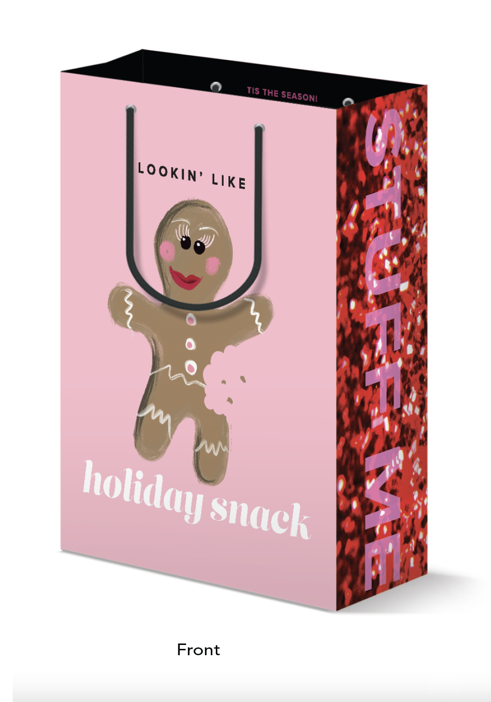 Gingerbread Holiday Snack, Pink Christmas Holiday Gift Bag - Kitty Meow Boutique