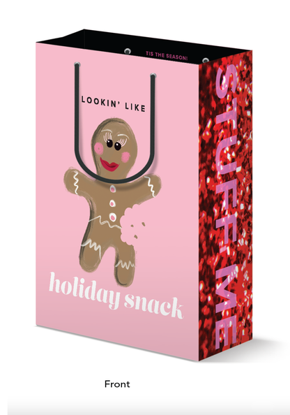 Gingerbread Holiday Snack, Pink Christmas Holiday Gift Bag - Kitty Meow Boutique