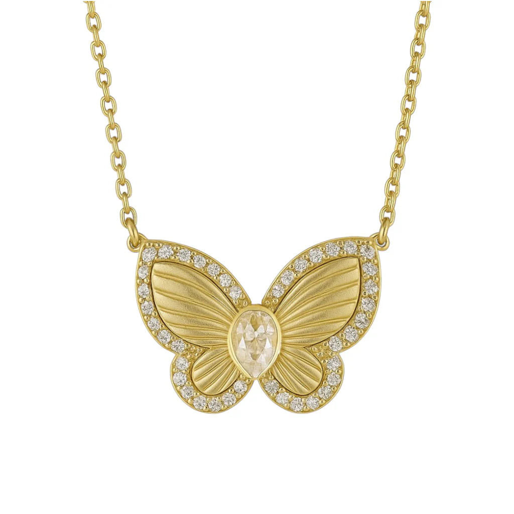 Eloise Pave Butterfly Charm Necklace - Bara Boheme