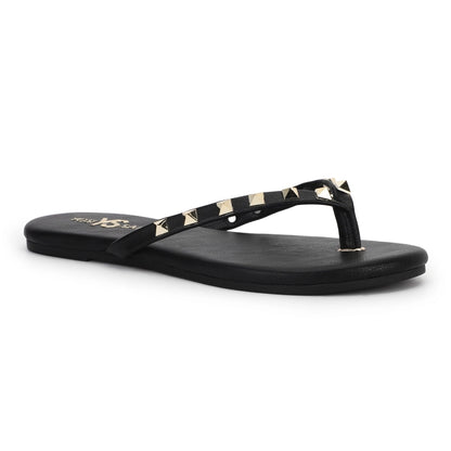 Rivington Stud Flip Flops Black/Gold - Yosi Samra