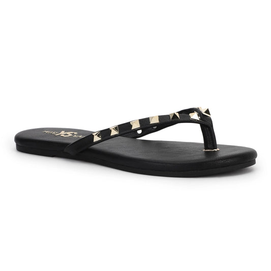 Rivington Stud Flip Flops Black/Gold - Yosi Samra