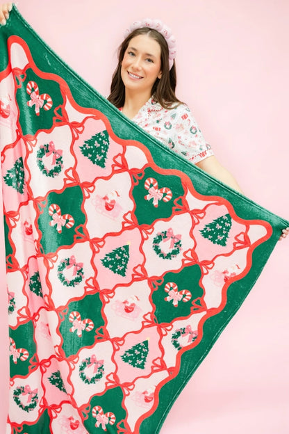 Santa's Candy Cane Cottage Fleece Blanket - Rock Paper Scissors