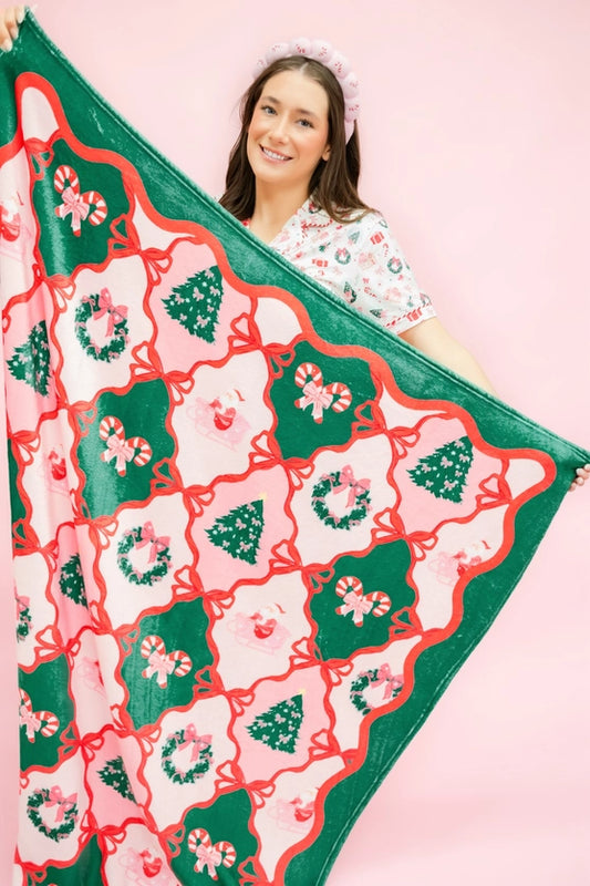 Santa's Candy Cane Cottage Fleece Blanket - Rock Paper Scissors