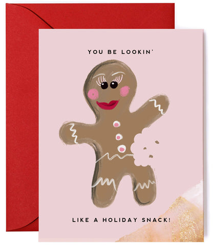 Holiday Snack Cute Funny Gingerbread Christmas Greeting Card - Kitty Meow Boutique