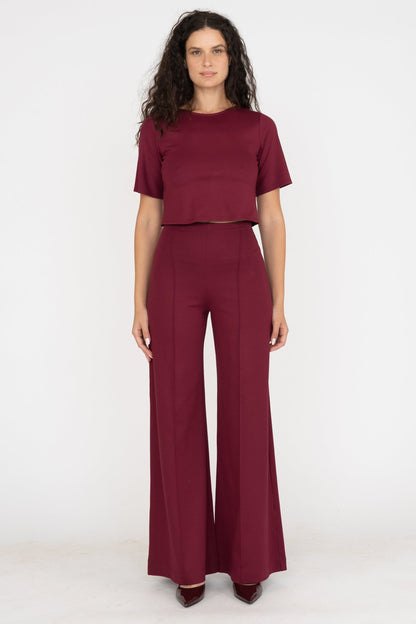 Ponte Knit Long Wide Leg Pant Wine - Ripley Rader