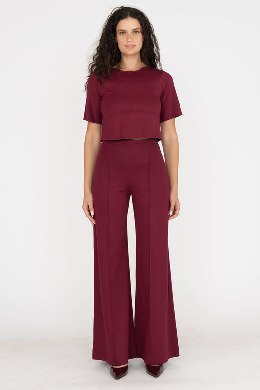 Ponte Knit Long Wide Leg Pant Wine - Ripley Rader