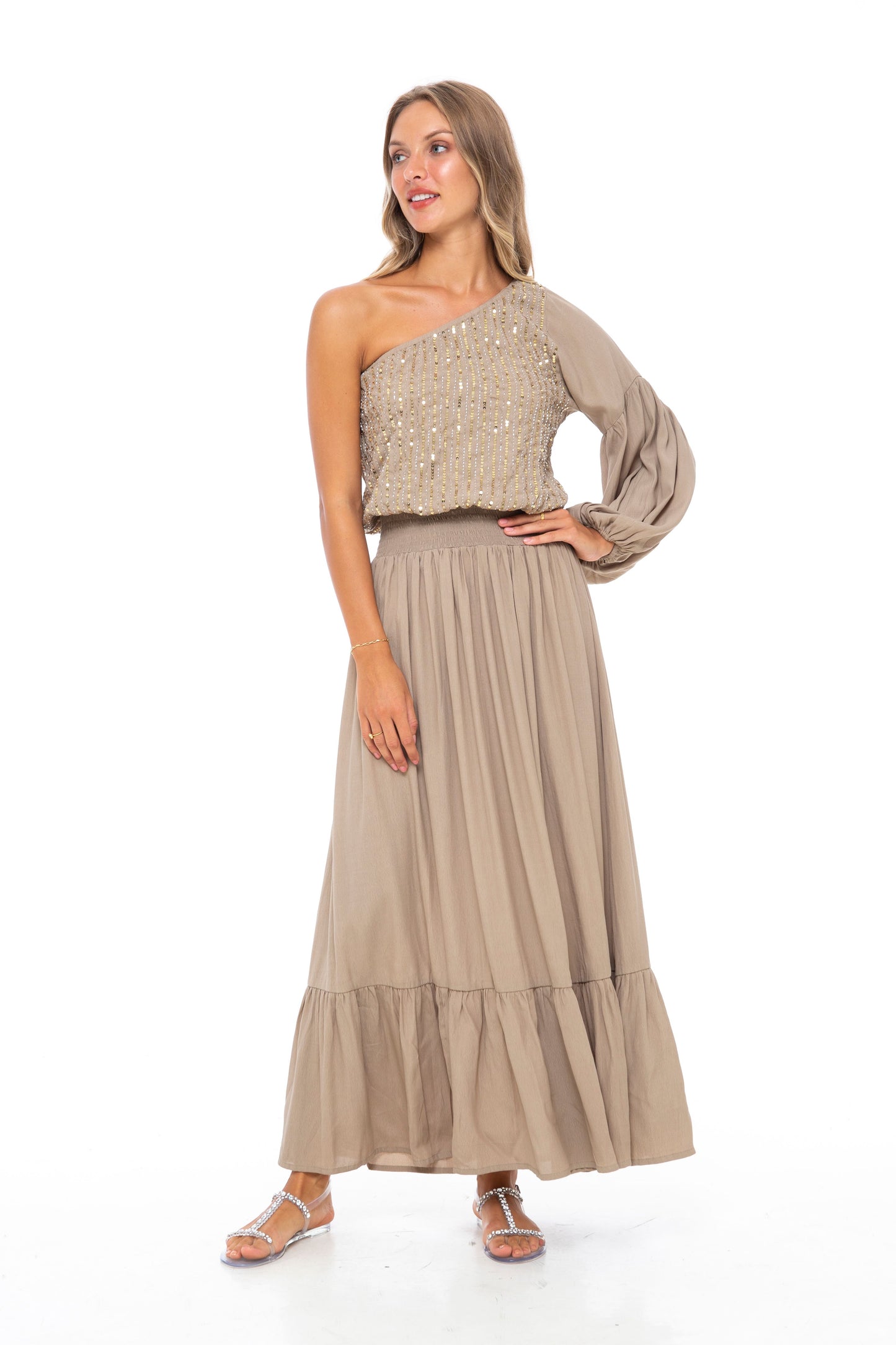 Evening Margarita Long Dress Camel - Skemo