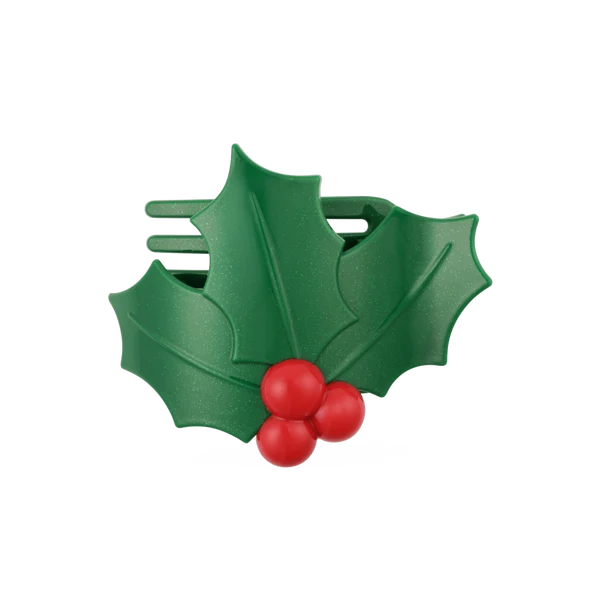 Flat Hair Clip Glitter Holly Leaves - TELETIES