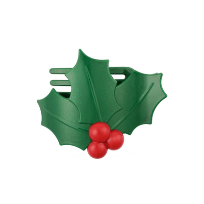 Flat Hair Clip Glitter Holly Leaves - TELETIES