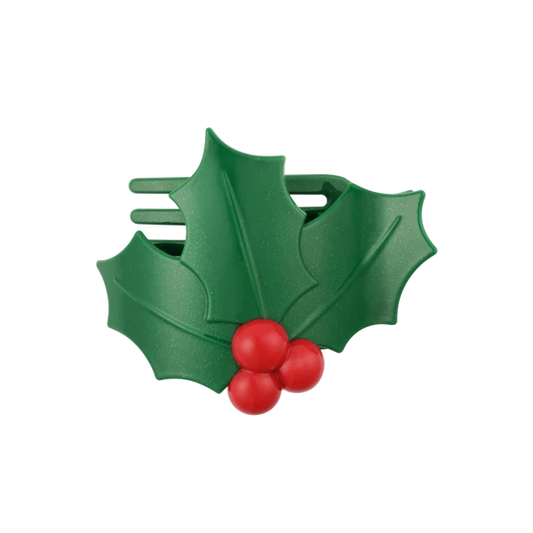 Flat Hair Clip Glitter Holly Leaves - TELETIES