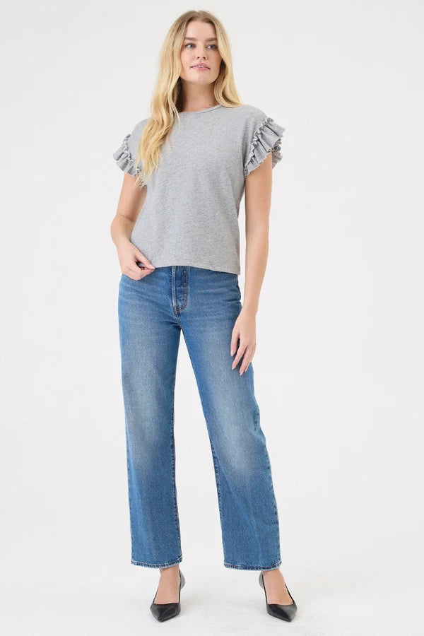 Heathered Ruffle Top Gray Heather - Goldie Lewinter