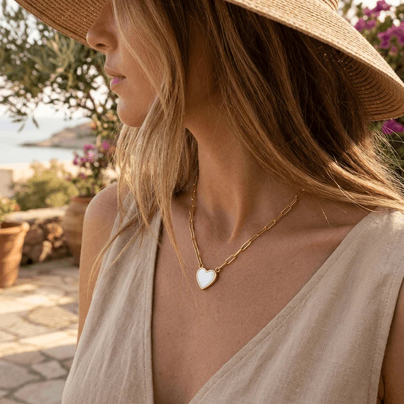 Lola Mother of Pearl Heart Necklace Gold - Love You More