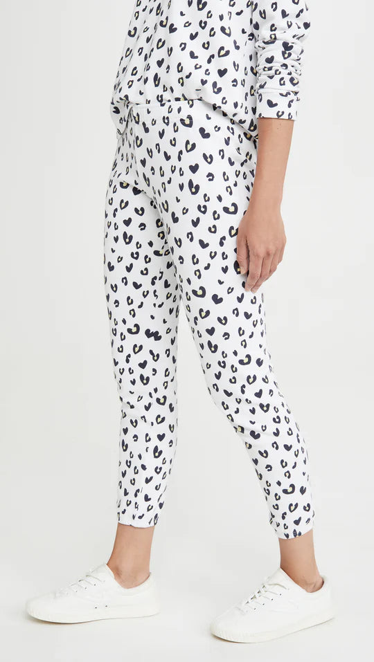 Heart Leopard Elastic Waist Sweats Natural - Monrow