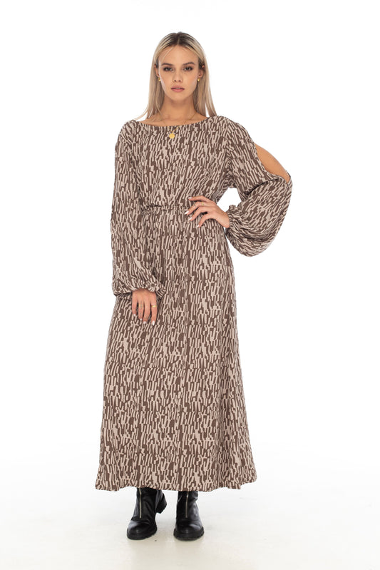 Rainforest Winter NY Long Dress Chocolate - Skemo