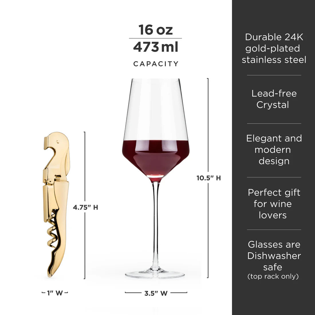 Crystal Wine Glass And Corkscrew Gift Box Set - Viski