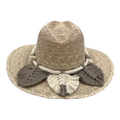 Indiana Palm Hat Leaves Macrame Band Oatmeal - Chisme Lifestyle