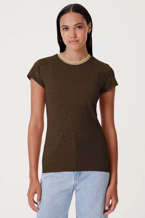 Iridescent Shimmer Ringer Tee Coffee - Goldie Lewinter