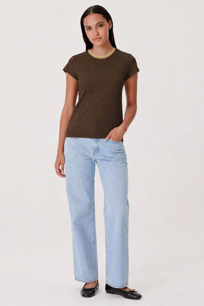 Iridescent Shimmer Ringer Tee Coffee - Goldie Lewinter