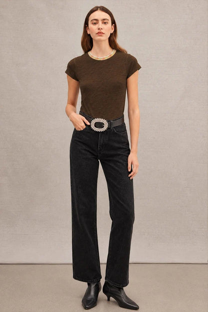Iridescent Shimmer Ringer Tee Coffee - Goldie Lewinter