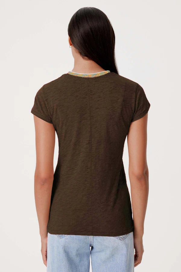 Iridescent Shimmer Ringer Tee Coffee - Goldie Lewinter