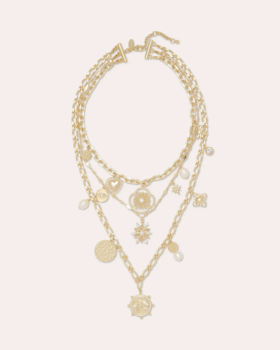 Sara Layered Medallion Charm Necklace Gold - Ramy Brook