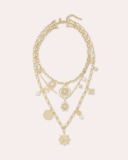 Sara Layered Medallion Charm Necklace Gold - Ramy Brook
