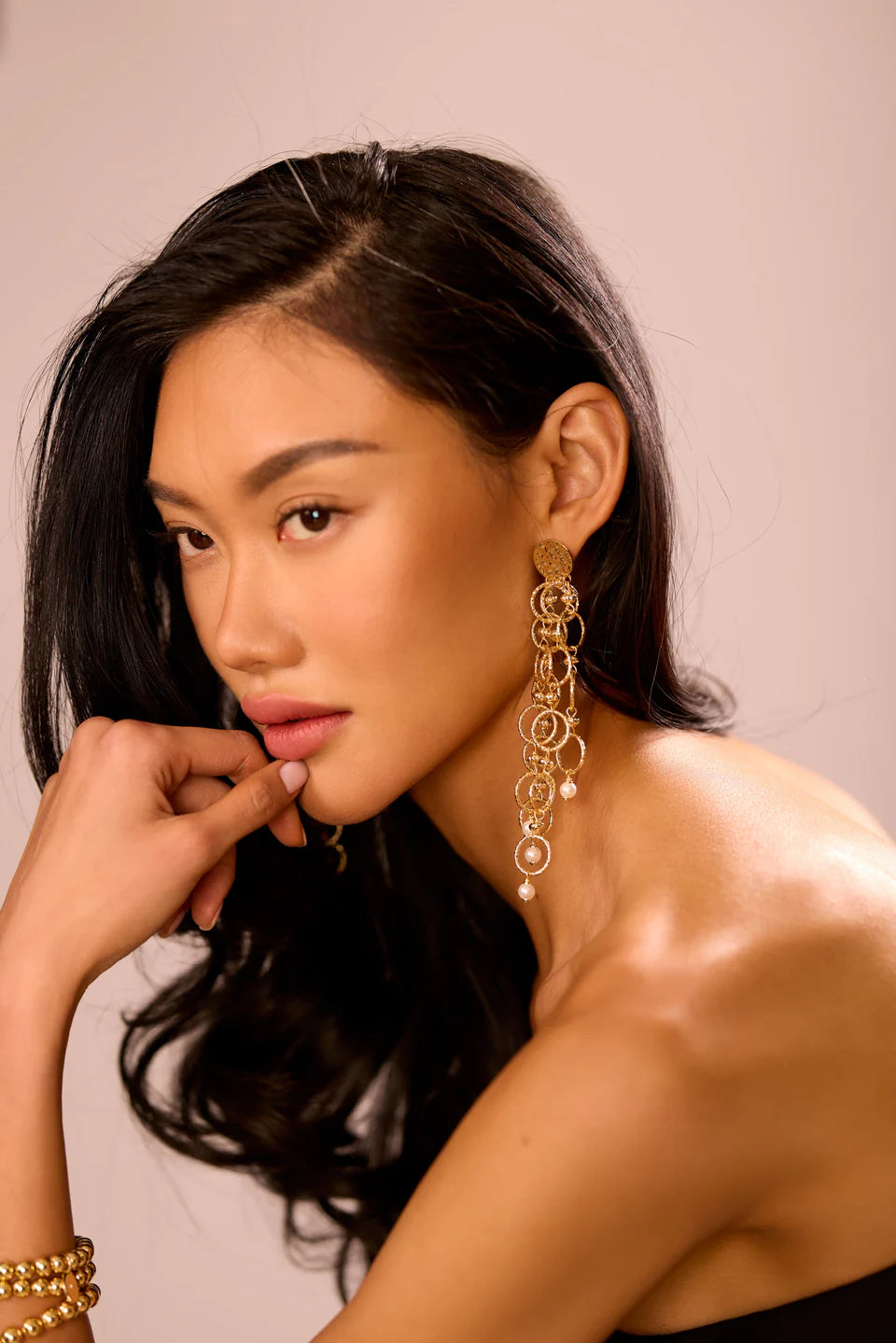 Lila Beaded Chandelier Earrings Gold - Ramy Brook