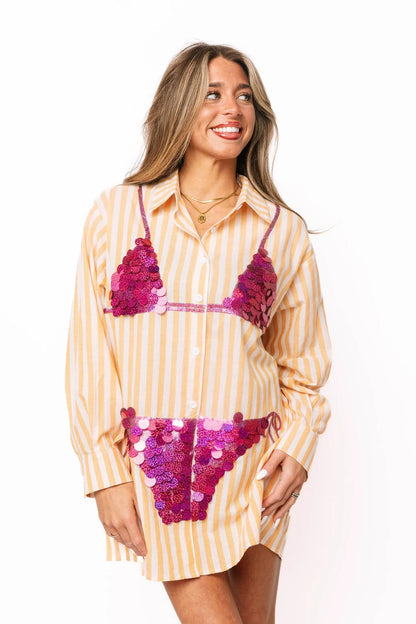 Pink Paillette Bikini Tunic Orange Stripe - Queen Of Sparkles