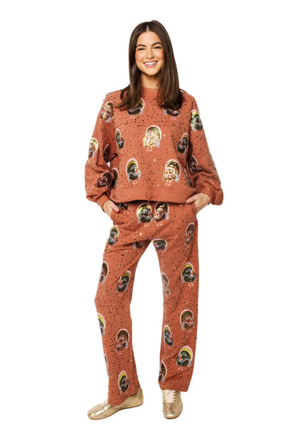 Rhinestone Scattered Turkey Sweatshirt Rust - Queen Of Sparkles
