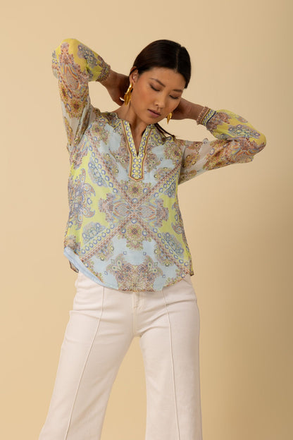 Renata Long Sleeve Top Turquoise - Hale Bob