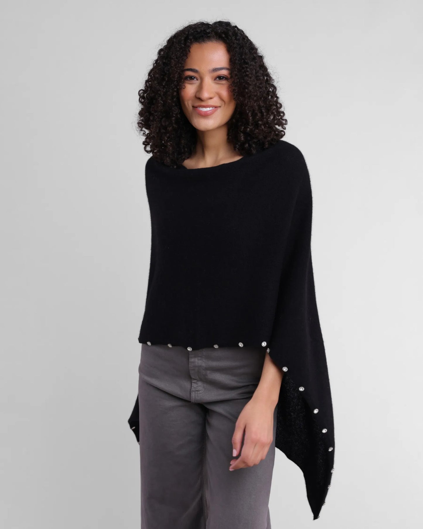 Cashmere Rhinestone Poncho Ebony - Jackie Z Style Co.