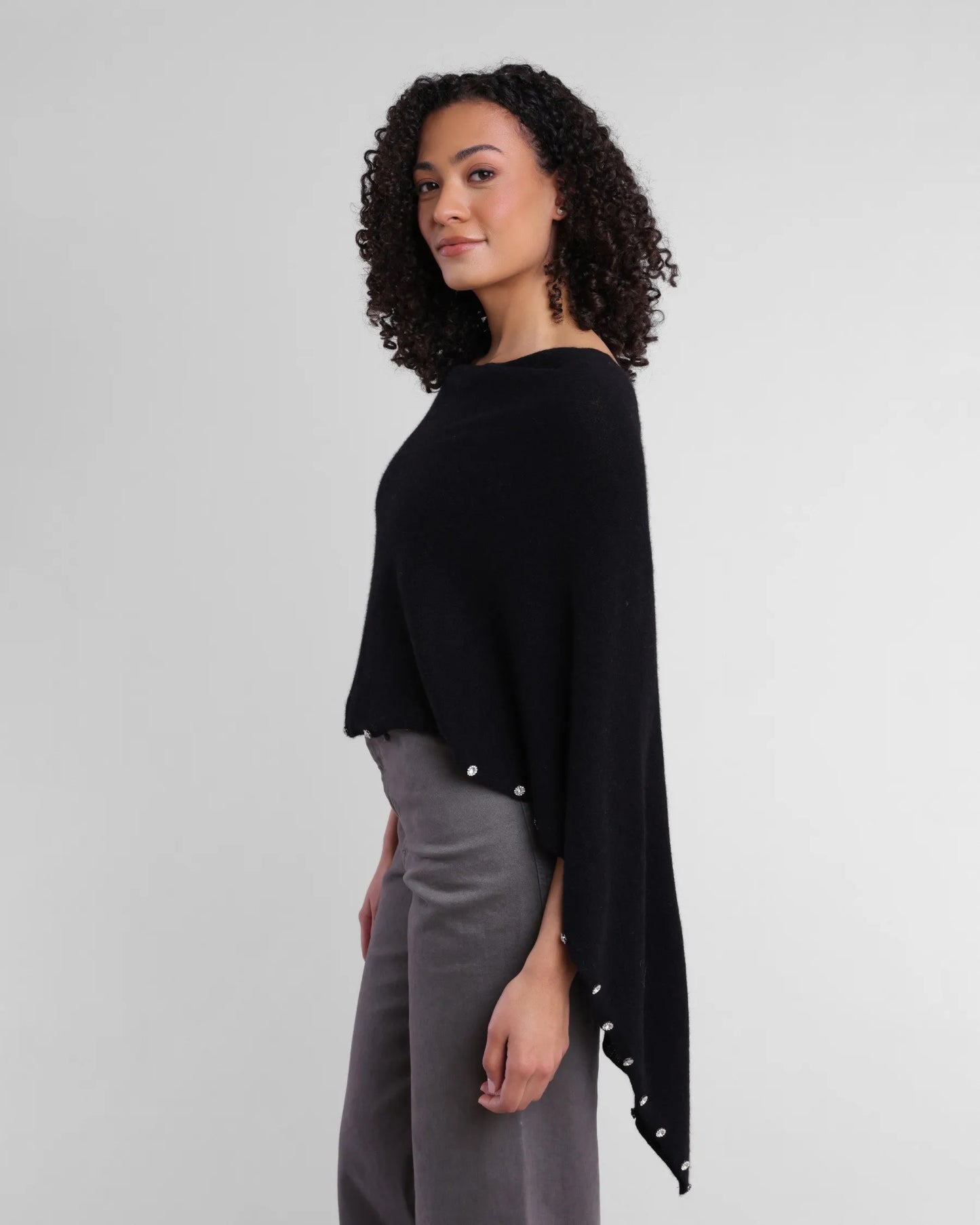 Cashmere Rhinestone Poncho Ebony - Jackie Z Style Co.