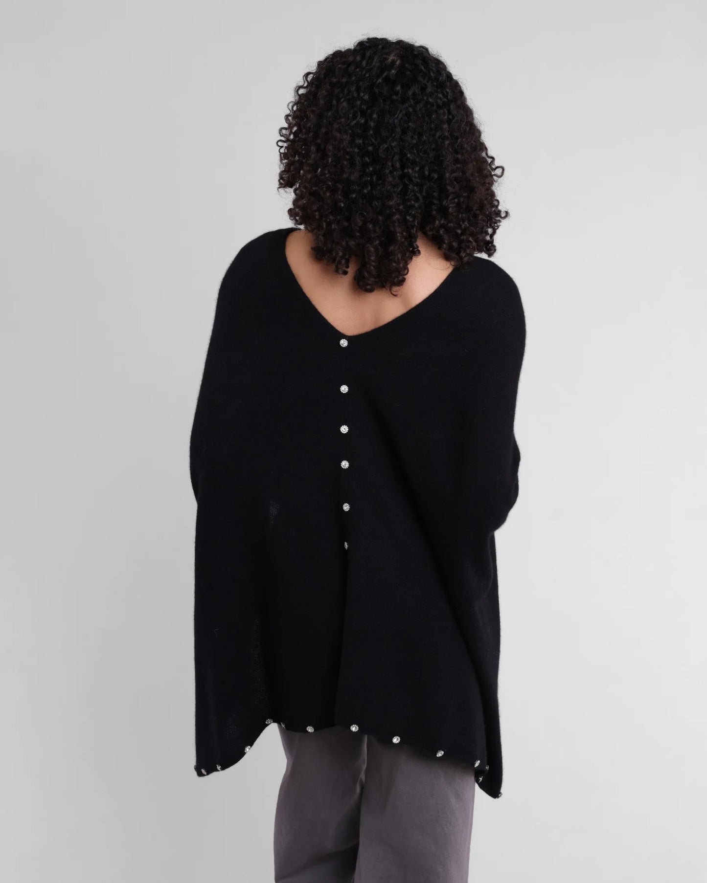 Cashmere Rhinestone Poncho Ebony - Jackie Z Style Co.