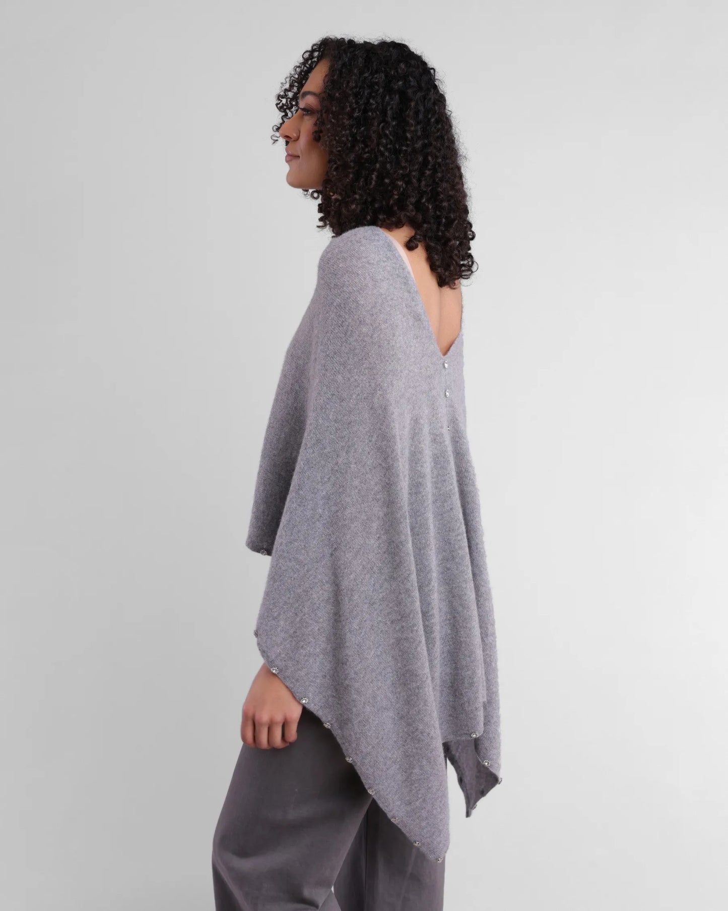 Cashmere Rhinestone Poncho Flagstone - Jackie Z Style Co.