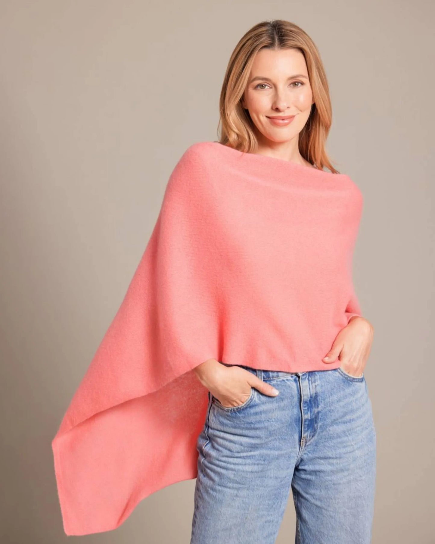 Cashmere Poncho Grapefruit - Jackie Z Style Co.