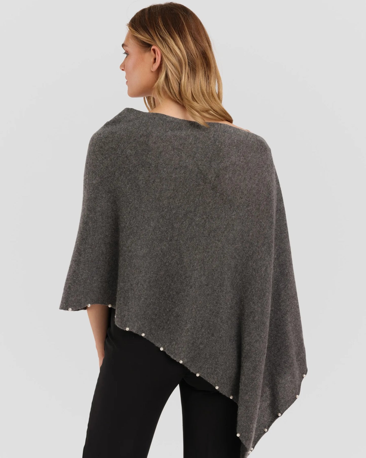 Cashmere Pearl Trim Poncho Graphite - Jackie Z Style Co.