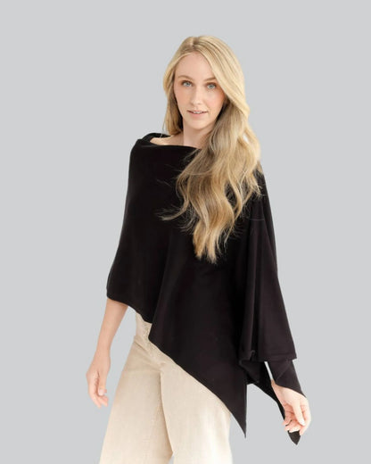 Cotton Cashmere Poncho Black - Jackie Z Style Co.