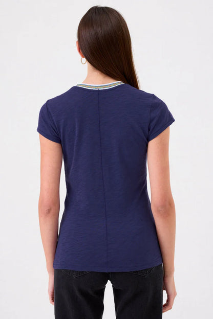 Metallic Tipped Ringer Tee Navy - Goldie Lewinter