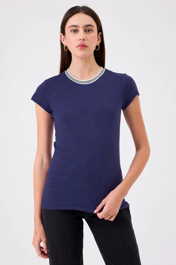 Metallic Tipped Ringer Tee Navy - Goldie Lewinter