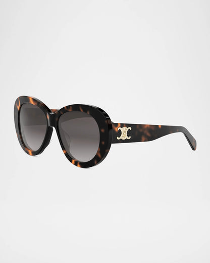 Triomphe Oval Acetate Sunglasses Dark Havana - CELINE