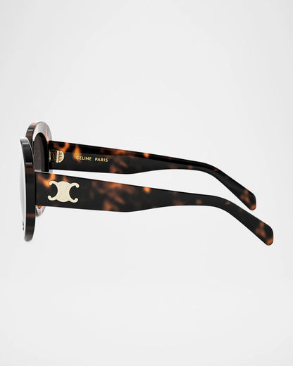 Triomphe Oval Acetate Sunglasses Dark Havana - CELINE