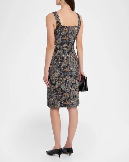 Idy Button Front Dress Midnight Multi Etched Paisley - L'AGENCE
