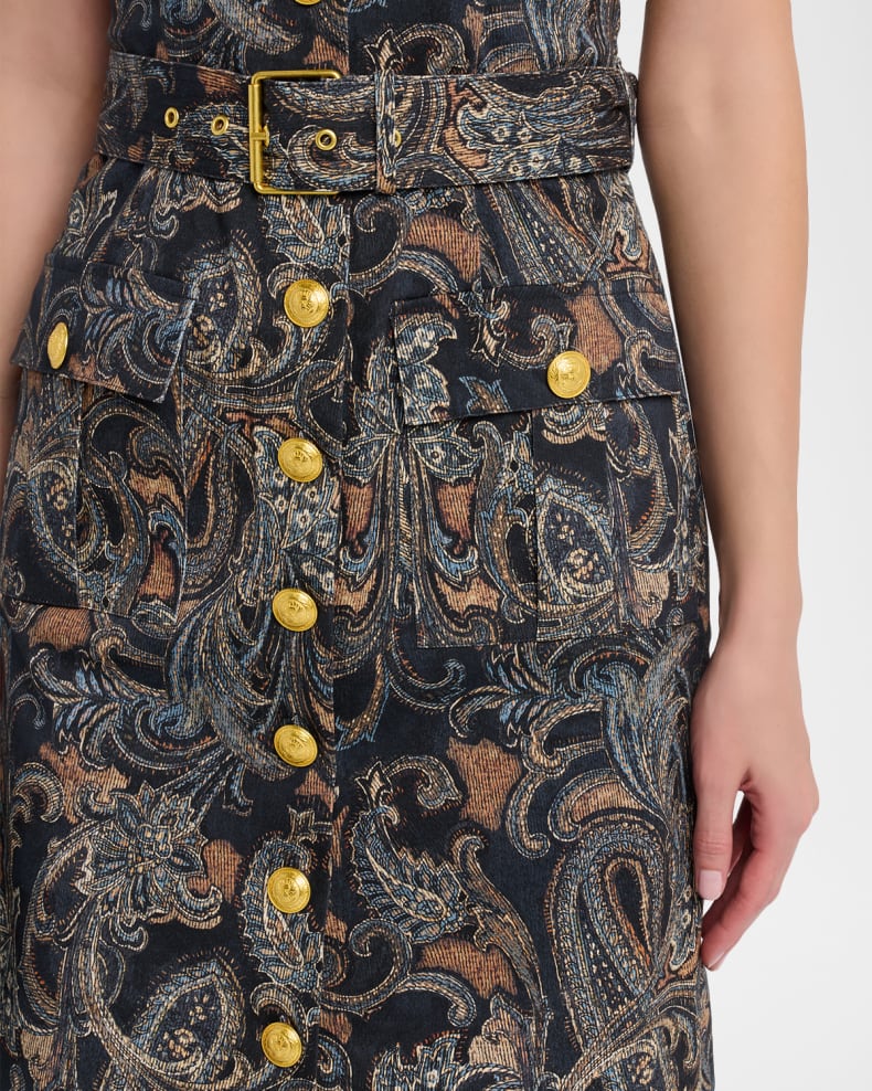 Idy Button Front Dress Midnight Multi Etched Paisley - L'AGENCE