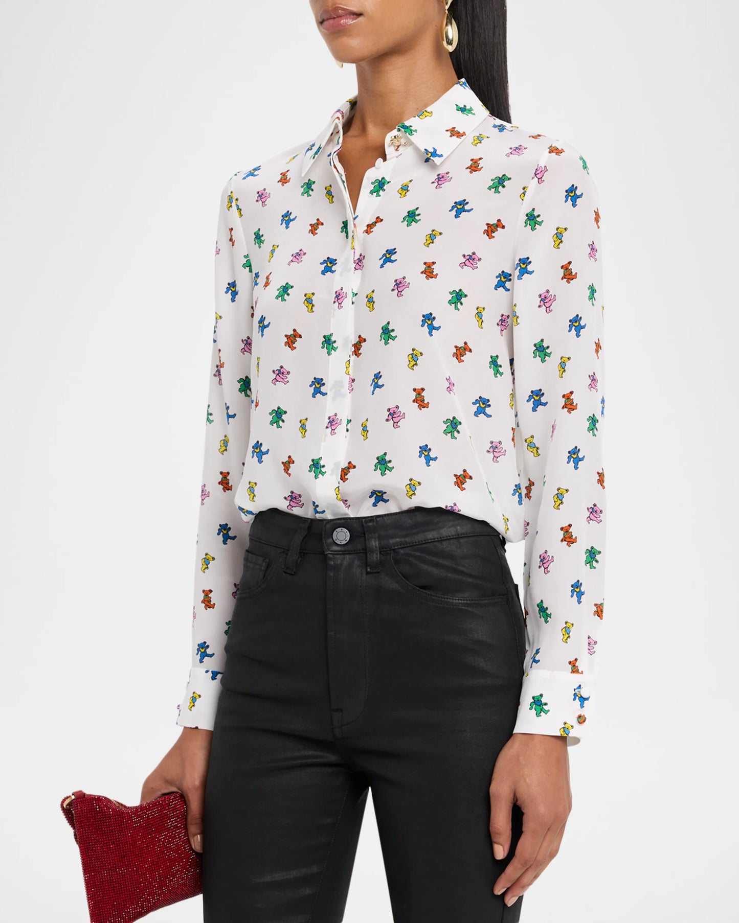 Willa Silk Blouse Rainbow Bears - Alice + Olivia