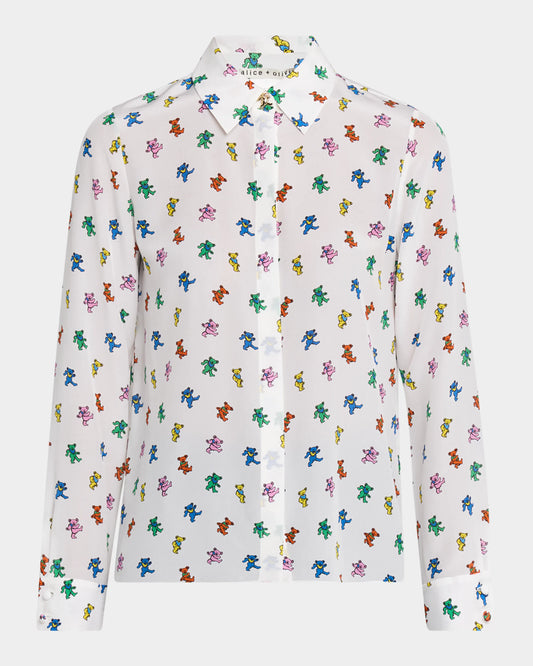 Willa Silk Blouse Rainbow Bears - Alice + Olivia
