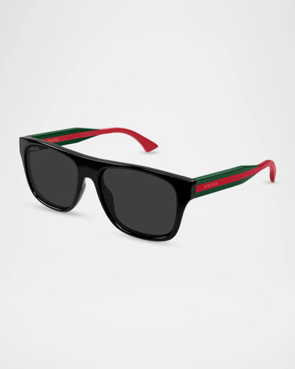 Mens Square Sunglasses Black/Green - Gucci