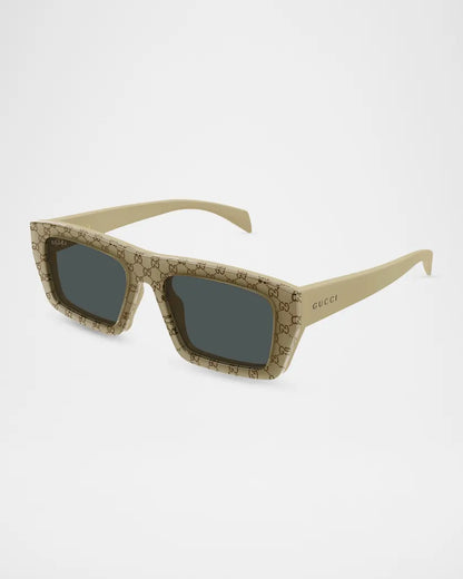 Mens Rectangular Logo Sunglasses Beige - Gucci